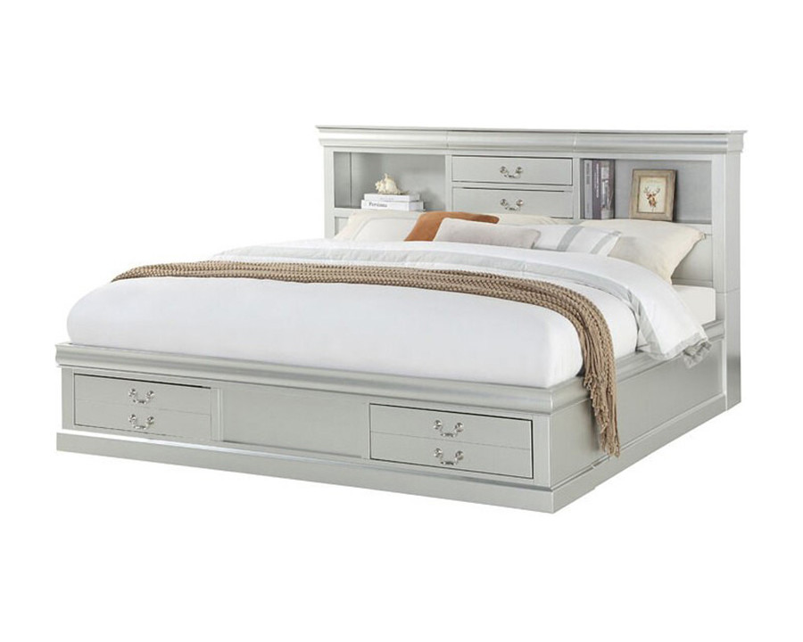 ACME Louis Philippe III Bookcase Bed - Platinum, King Size