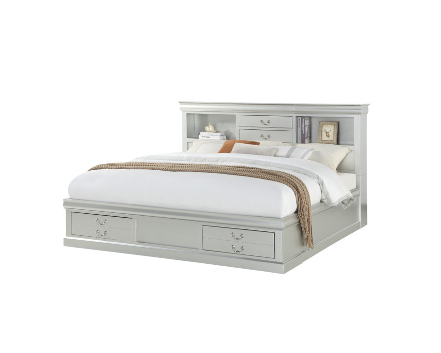 ACME Louis Philippe III Queen Bed with Storage - Platinum