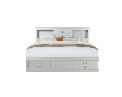 ACME Louis Philippe III Queen Bed with Storage - Platinum