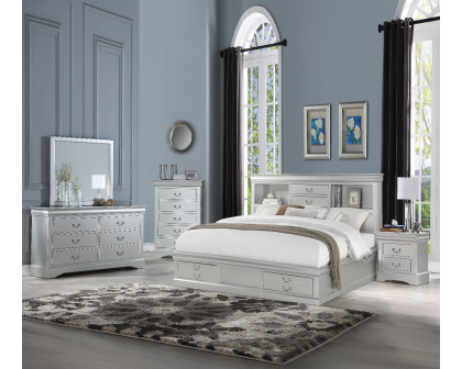 ACME Louis Philippe III Queen Bed with Storage - Platinum