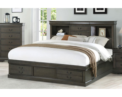 ACME Louis Philippe III Bookcase Bed - Dark Gray, King Size