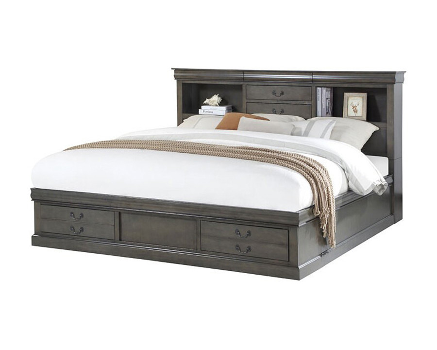 ACME Louis Philippe III Bookcase Bed - Dark Gray, King Size