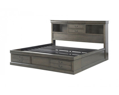 ACME Louis Philippe III Bookcase Bed - Dark Gray, King Size