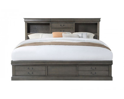 ACME Louis Philippe III Bookcase Bed - Dark Gray, King Size