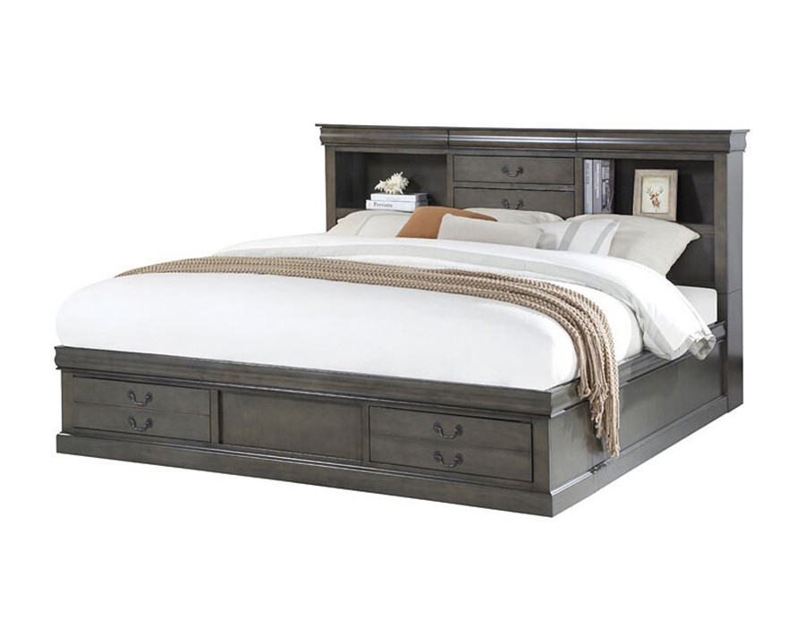 ACME Louis Philippe III Bookcase Bed - Dark Gray, Queen Size