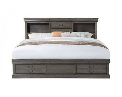 ACME Louis Philippe III Bookcase Bed - Dark Gray, Queen Size