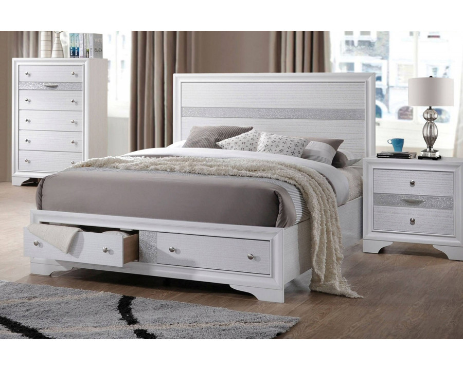 ACME Naima Panel Storage Bed - White, Eastern King Size