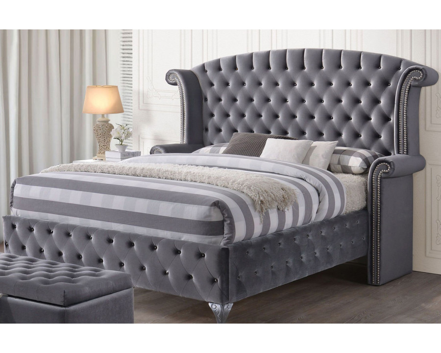 ACME - Rebekah Gray Upholstered Platform Bed