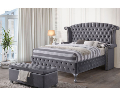 ACME - Rebekah Gray Upholstered Platform Bed