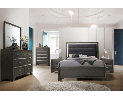 ACME - Carine II Gray Upholstered Panel Bed