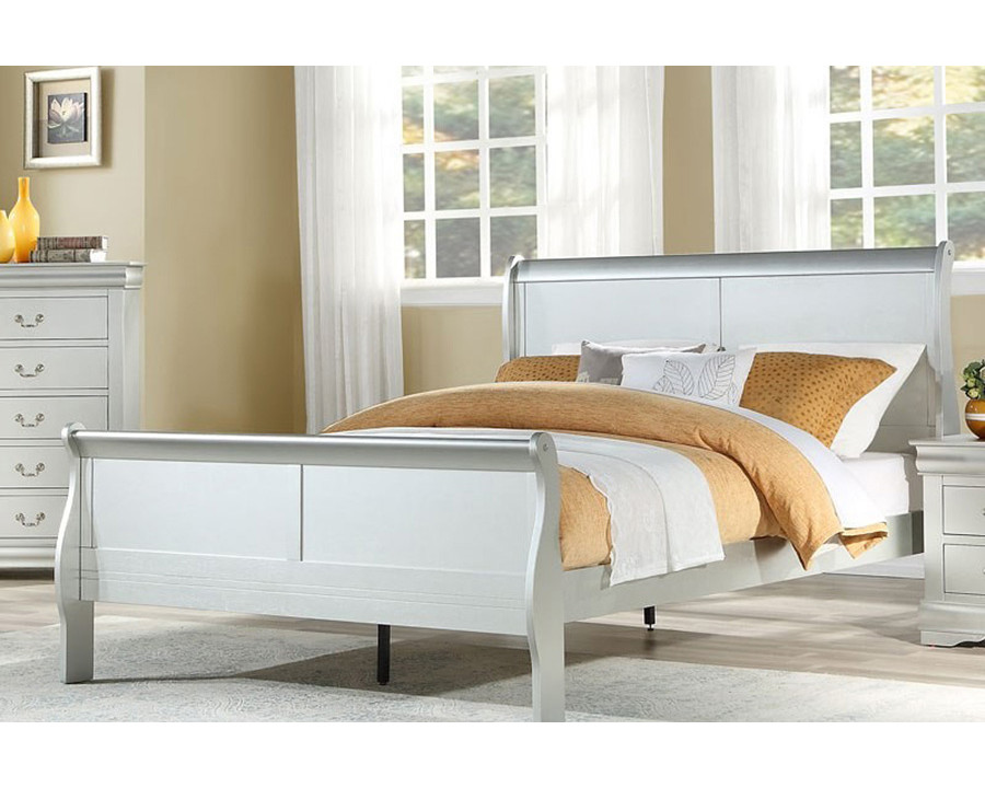 ACME Louis Philipe Sleigh Bed - Platinum, Queen Size