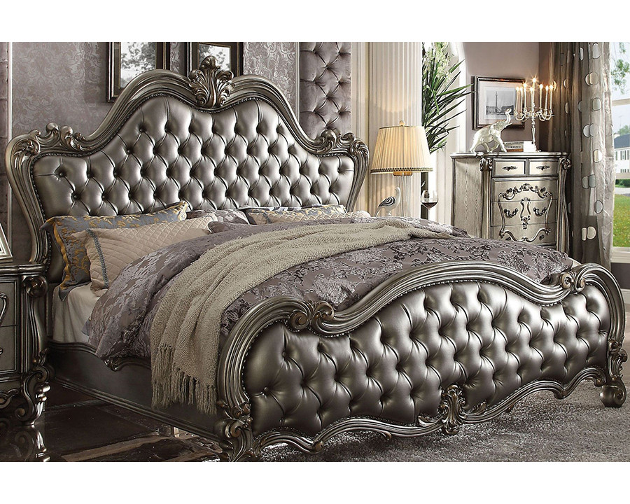 ACME Versailles II Upholstered Panel Bed - Antique Platinum Silver, California King Size