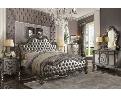 ACME Versailles II Upholstered Panel Bed - Antique Platinum Silver, California King Size