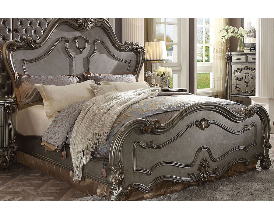 ACME Versailles Panel Bed - Antique Platinum Silver, King Size