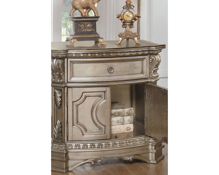 ACME - Northville Nightstand with Wooden Top in Antique Silver