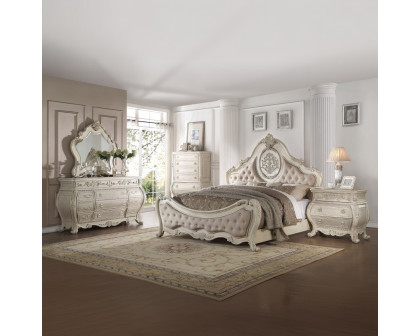 ACME Ragenardus CK Bed - Beige Linen/Antique White