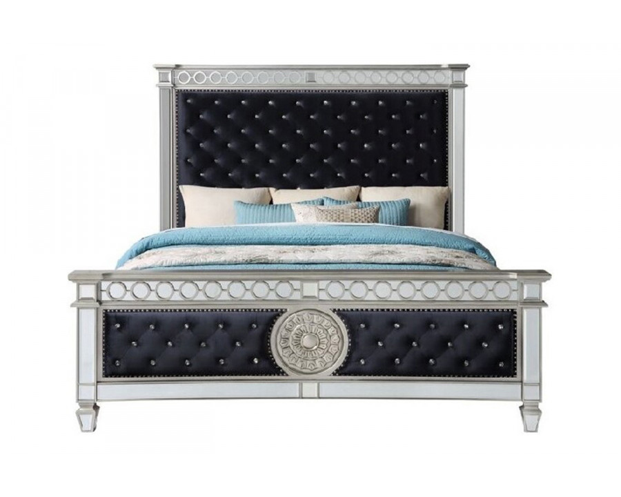 ACME Varian Bed - Black Velvet and Mirrored, Queen Size