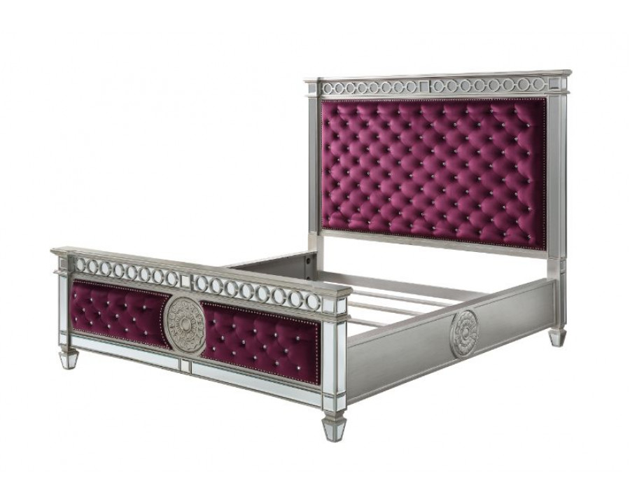 ACME Varian CK Bed - Burgundy Velvet/Mirrored