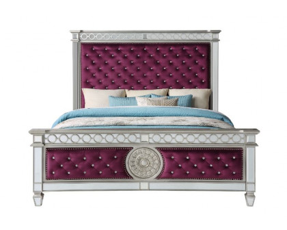 ACME Varian CK Bed - Burgundy Velvet/Mirrored