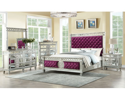 ACME Varian CK Bed - Burgundy Velvet/Mirrored