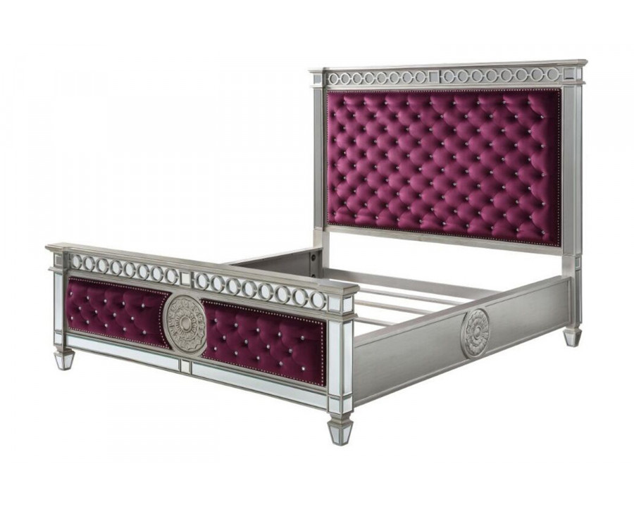 ACME Varian Bed - Burgundy Velvet and Mirrored, Eastern King Size