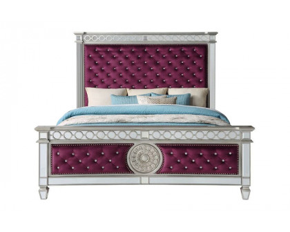 ACME Varian Bed - Burgundy Velvet and Mirrored, Eastern King Size