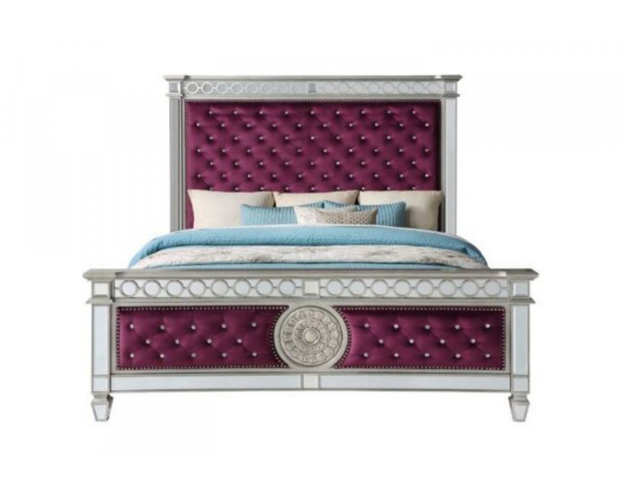 ACME Varian Bed - Burgundy Velvet and Mirrored, Queen Size