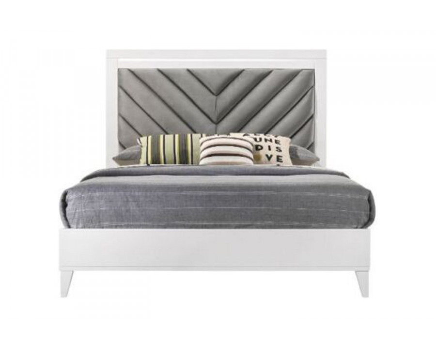 ACME Chelsie Bed - Eastern King Size, Gray Fabric and White Finish