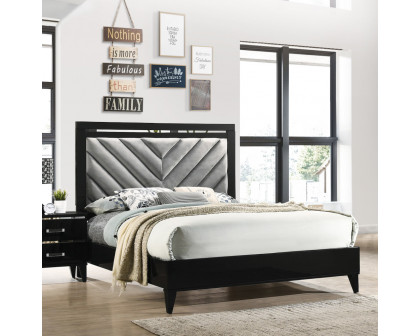 ACME Chelsie Bed - Eastern King Size, Gray Fabric and Black Finish