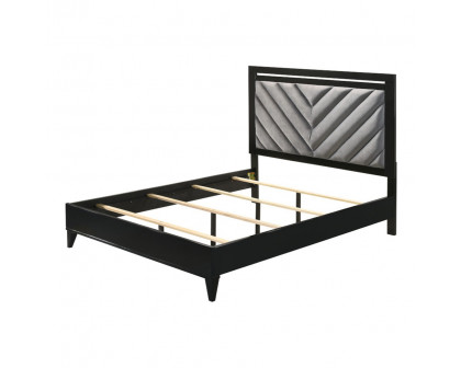 ACME Chelsie Bed - Eastern King Size, Gray Fabric and Black Finish