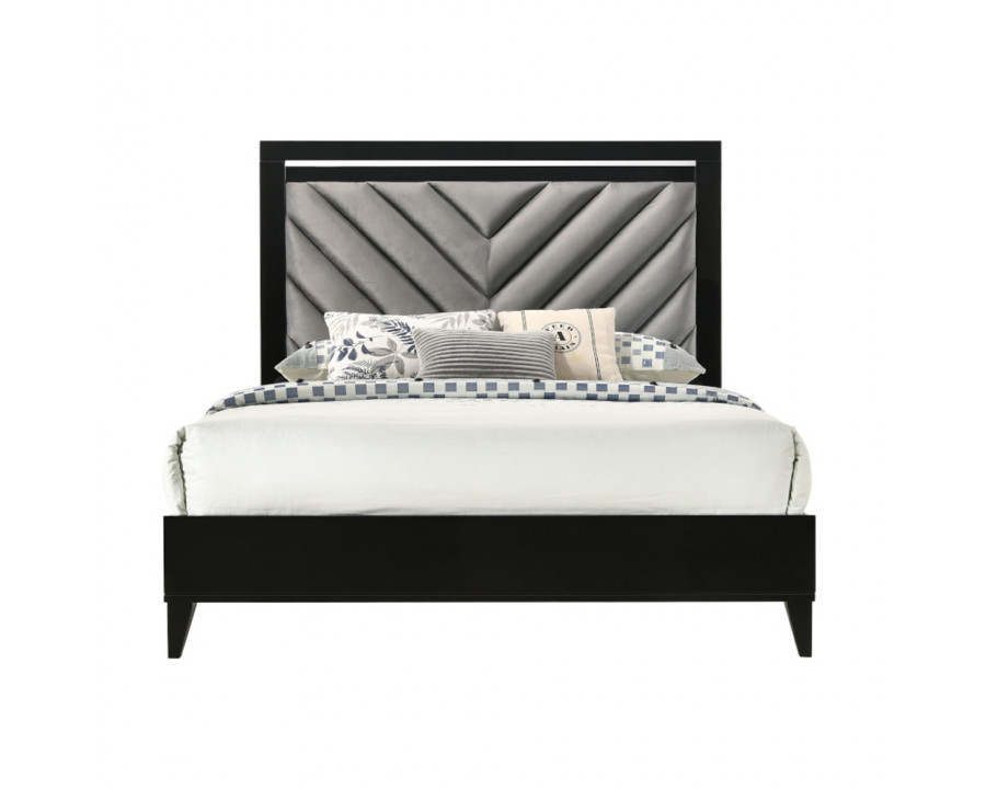 ACME Chelsie Bed - Eastern King Size, Gray Fabric and Black Finish