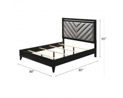 ACME Chelsie Bed - Eastern King Size, Gray Fabric and Black Finish