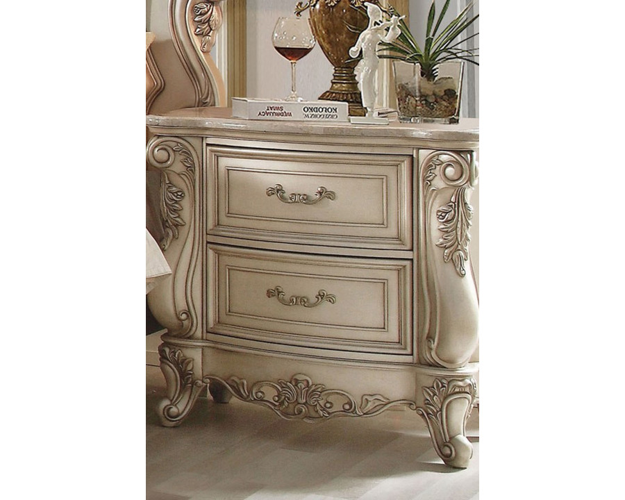 ACME - Gorsedd Nightstand with Marble Top in Marble Top/Golden Ivory