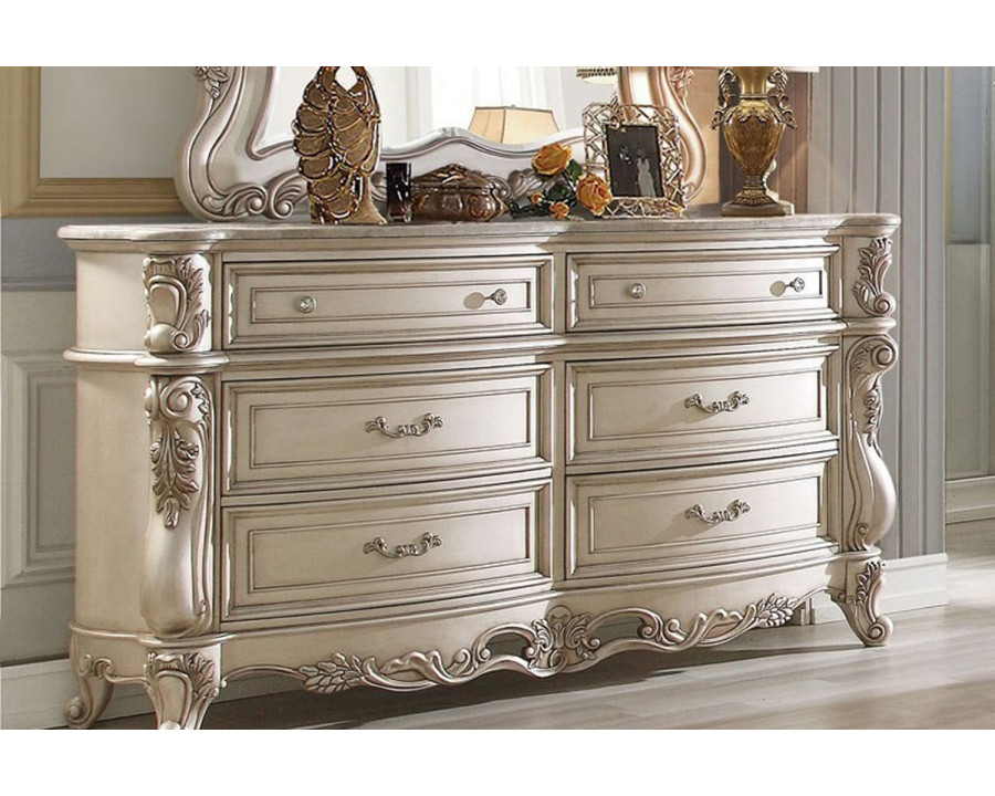 ACME - Gorsedd Dresser with Marble Top in Marble Top/Golden Ivory