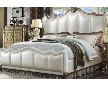 ACME - Dresden II Pearl White/Gold Patina Bed