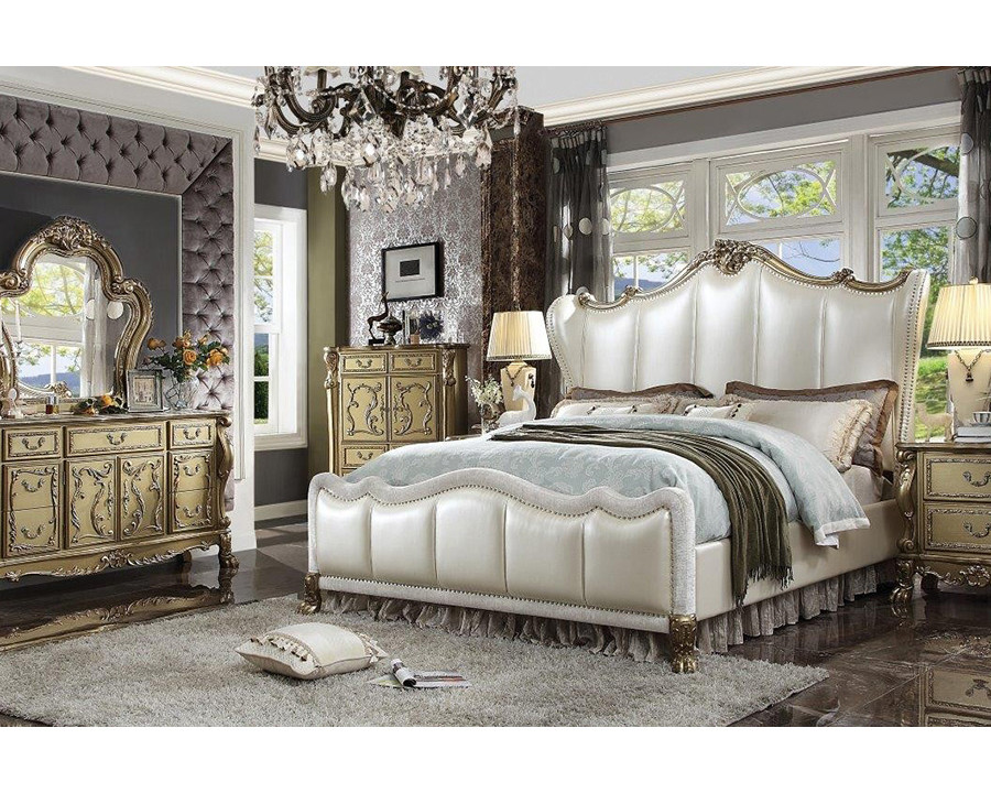 ACME - Dresden II Pearl White/Gold Patina Bed