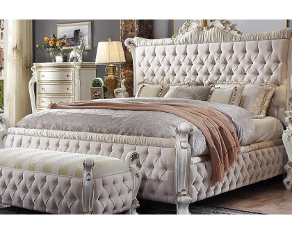 ACME - Picardy Poster Upholstered Bed Antique Pearl