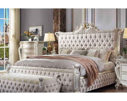 ACME Picardy Poster Upholstered Bed Antique Pearl - King Size