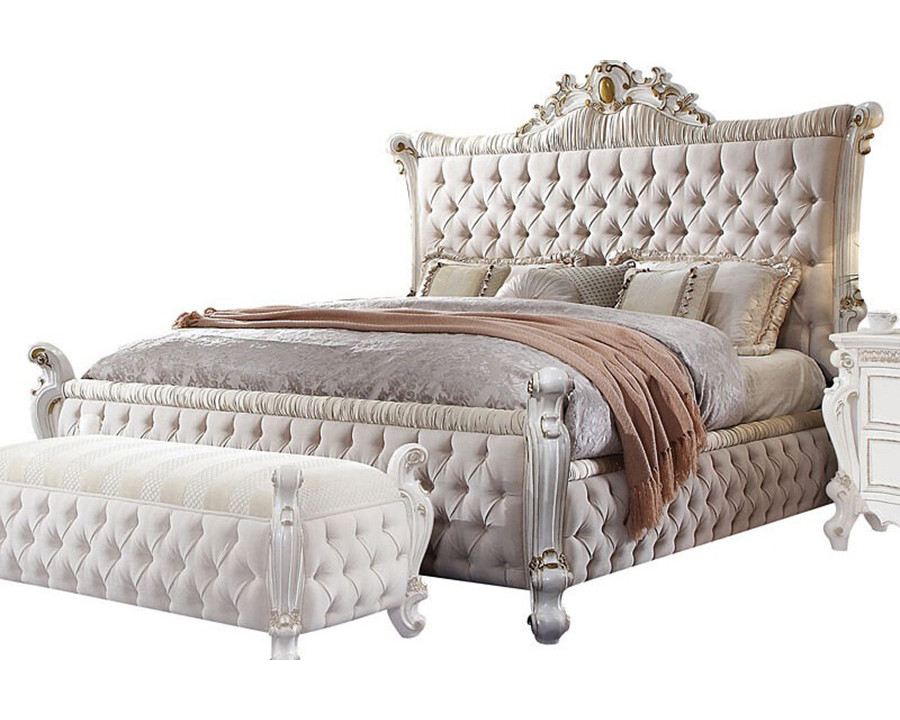 ACME - Picardy Poster Upholstered Bed Antique Pearl