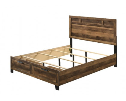 ACME Morales Eastern King Bed with Storage - Rustic Oak