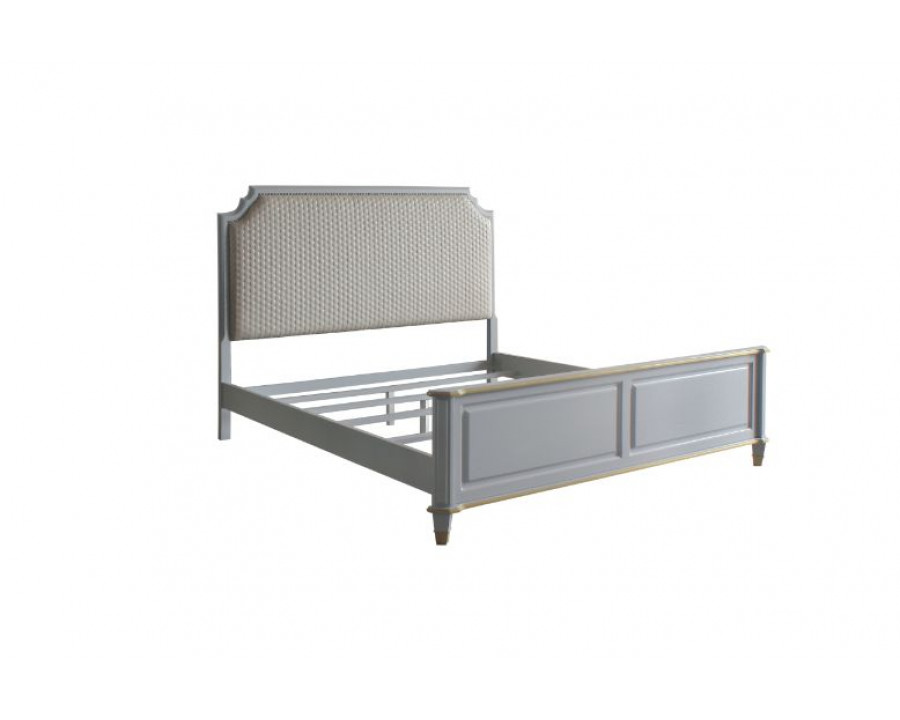 ACME House Marchese Eastern King Bed - Two Tone Beige Pearl Gray