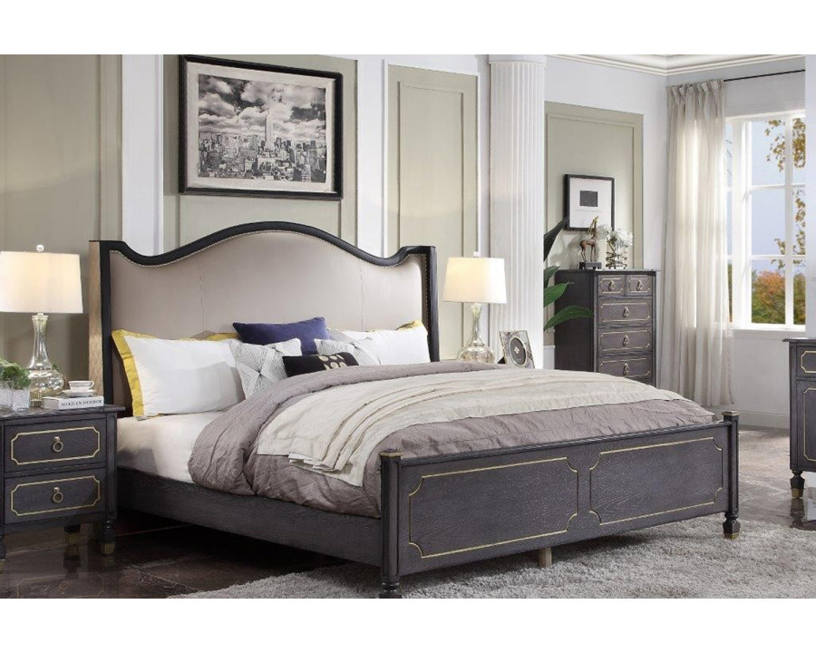 ACME House Marchese California King Bed - Tan Synthetic Leather/Tobacco