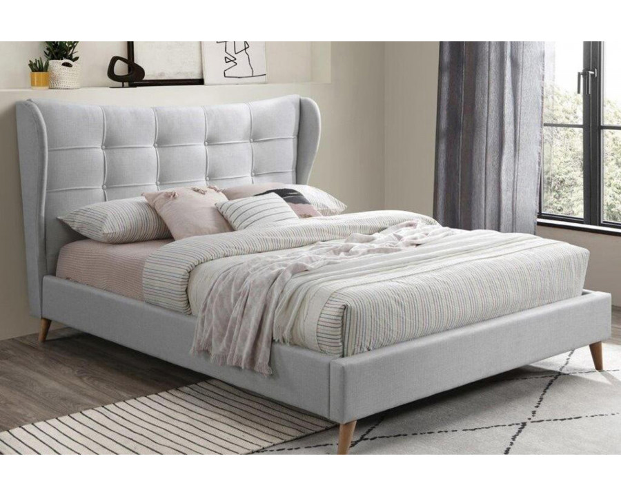 ACME Duran Eastern King Bed - Light Gray Fabric