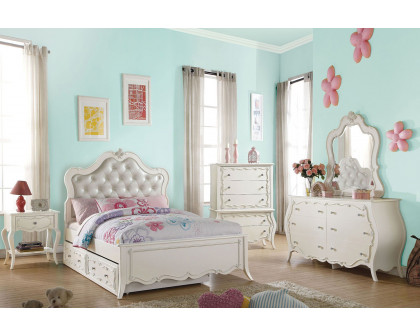 ACME Edalene Pearl White Upholstered Panel Bed - Full Size