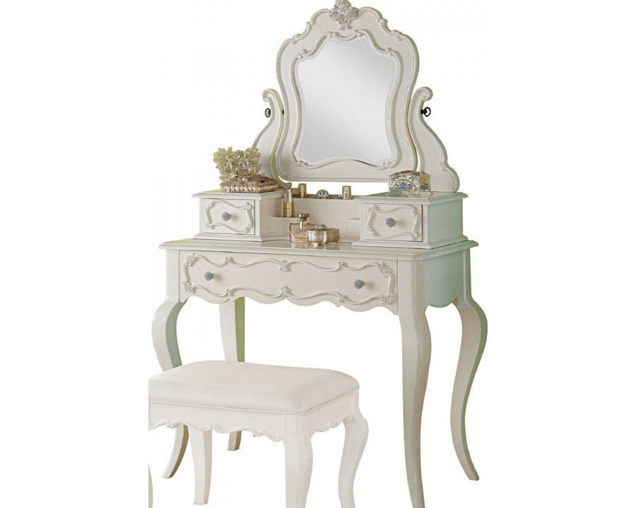 ACME - Edalene Vanity Desk with Mirror in Pearl White