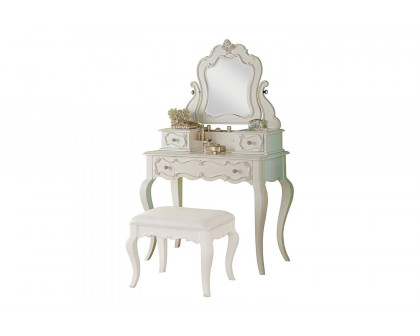 ACME - Edalene Vanity Stool in Pearl/Pearl White