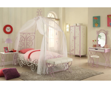 ACME Priya II White and Light Purple Canopy Bed - Twin Size