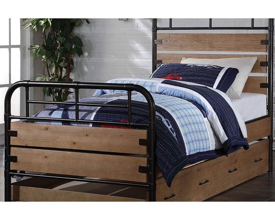 ACME - Adams Twin Bed in Antique Oak/Black