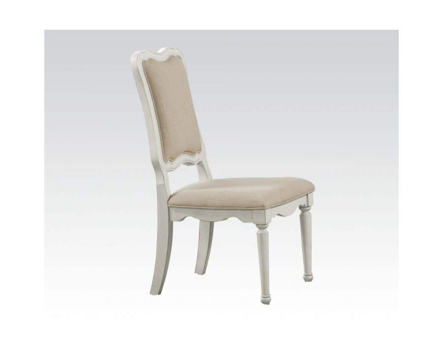 ACME - Morre Chair in Beige Linen/Antique White