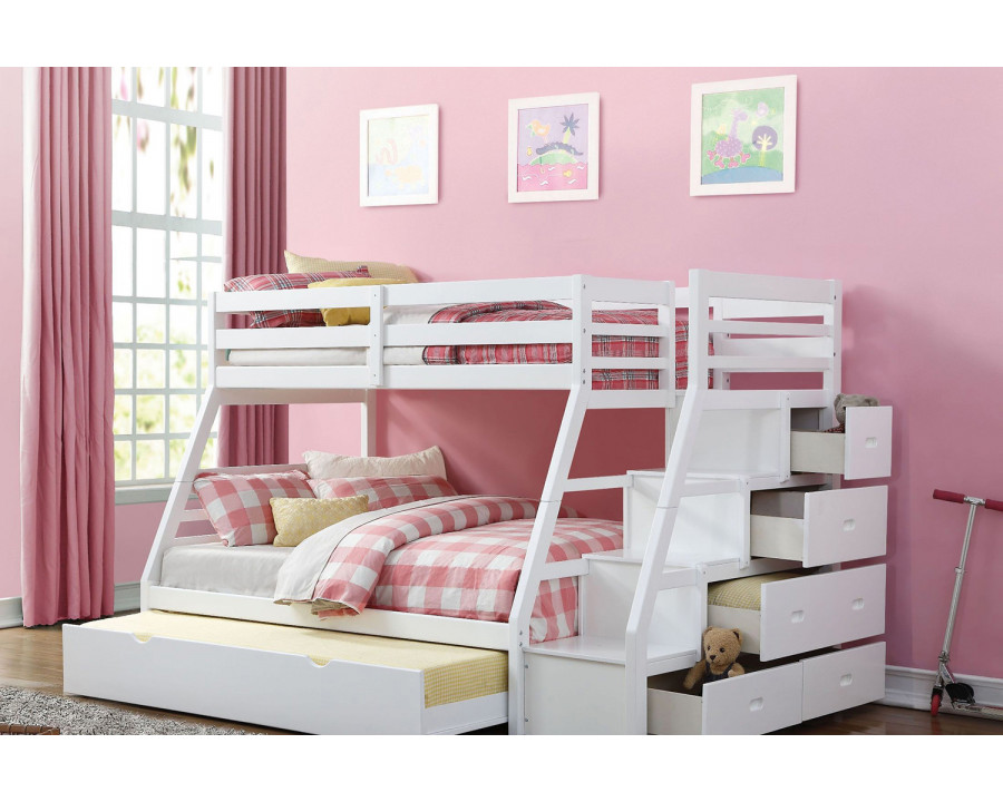 ACME Jason Twin/Full Bunk Bed with Trundle & Storage - White